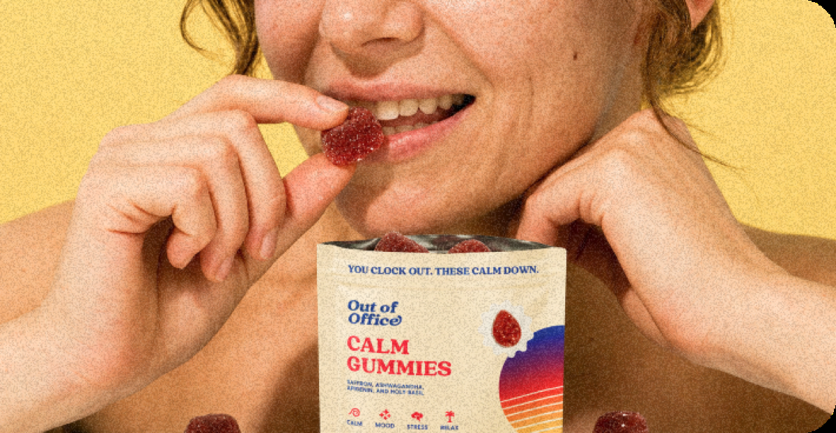Woman enjoying Out of Office Calm gummies