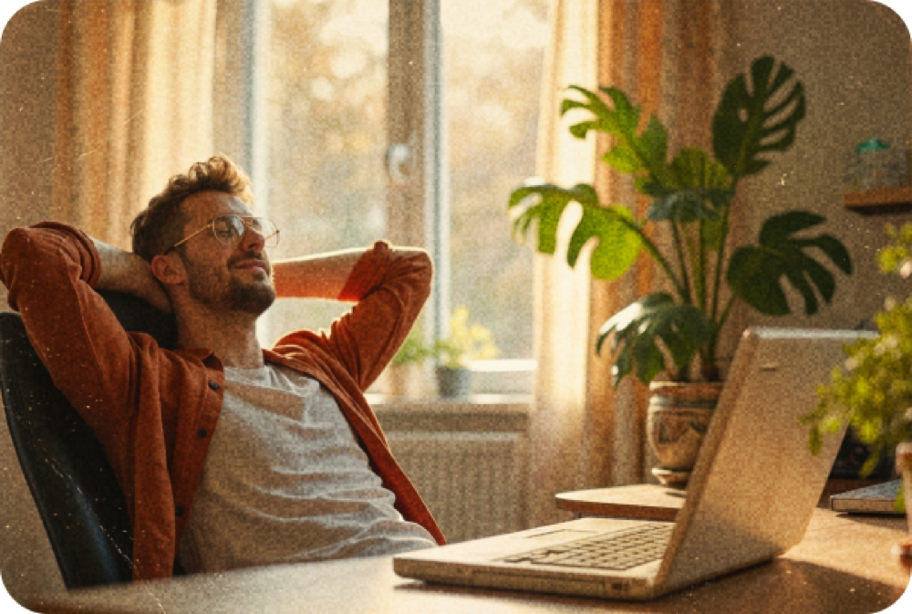 Man relaxing in a sunlit room